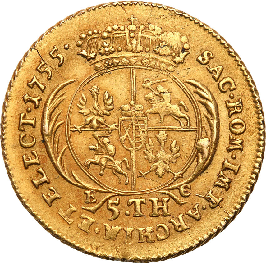 August III Sas. 5 talarów w złocie (August d'or) efraimek 1755, Lipsk
